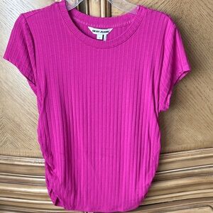 DKNY Ribbed Short Sleeve Tee in Bright Fuchsia